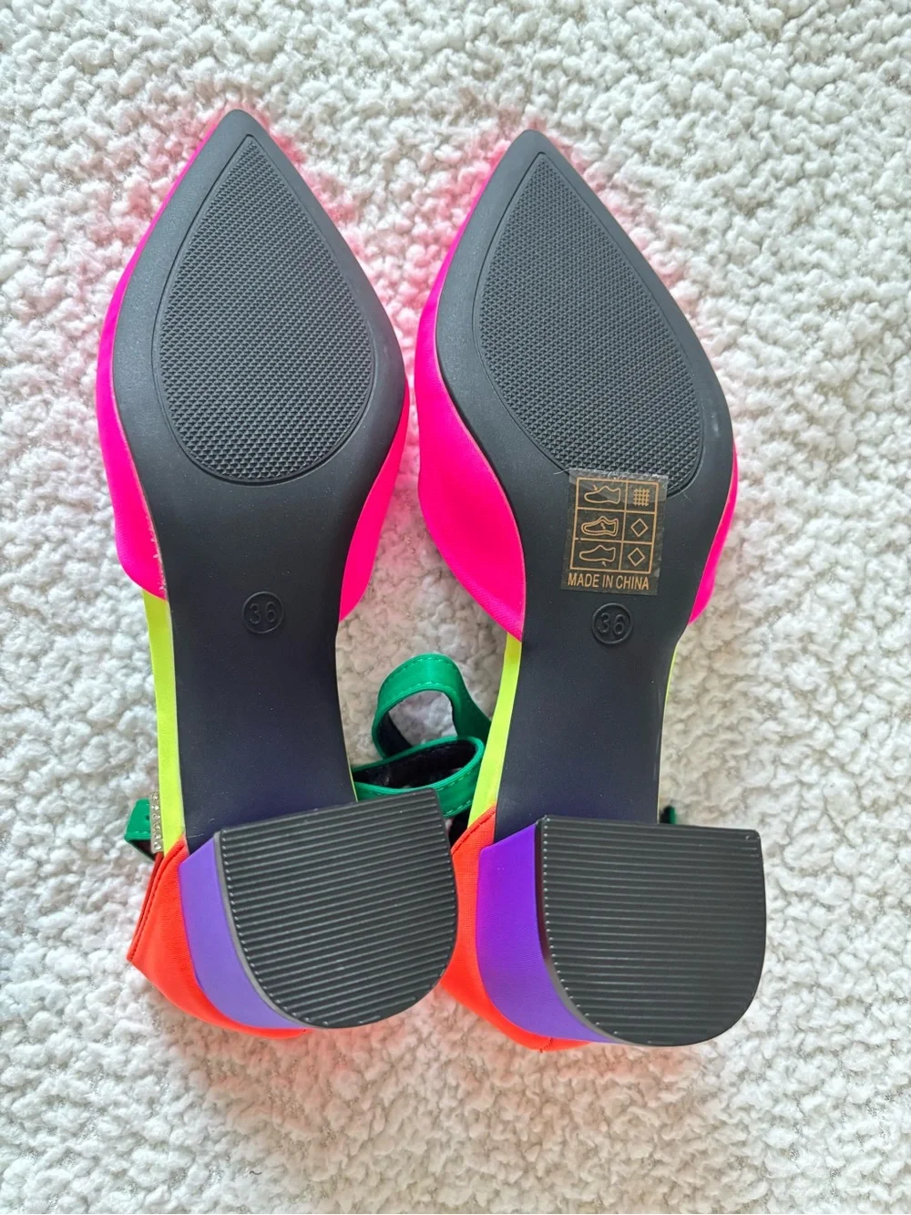 SHEIN Neon Pink Pointed Toe Ankle-Strap Heels with Orange & Purple Accents